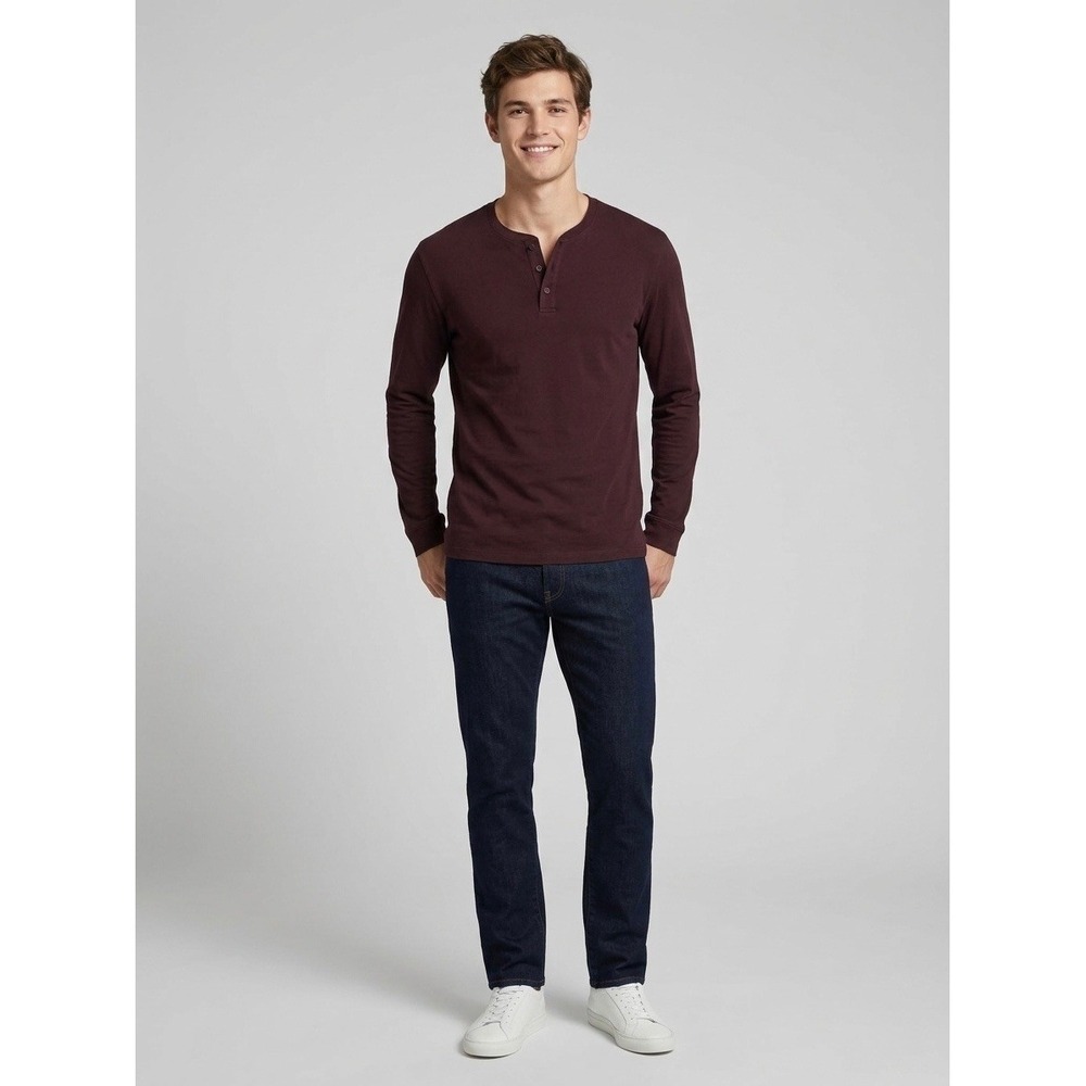 Vince Mens Long Sleeve Henley Shirt Burgundy Wine Cotton MX5249385 Size Large